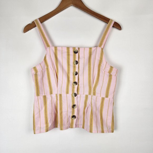 Topshop 165443 Womens Sleeveless Stripe Crop Tank Top Pink Yellow Size US 6 - Picture 3 of 15